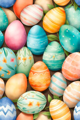 Cute watercolor Easter eggs with flowers seamless pattern.