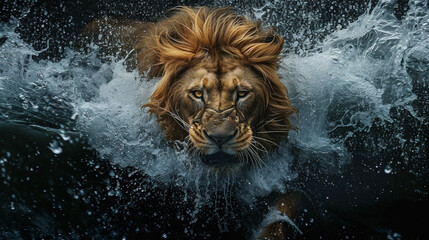 A lion in the water