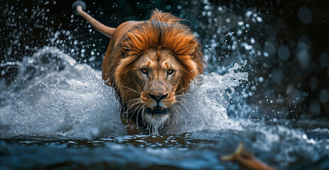 A lion in the water
