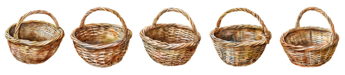 Obraz premium Watercolor basket set illustration. 