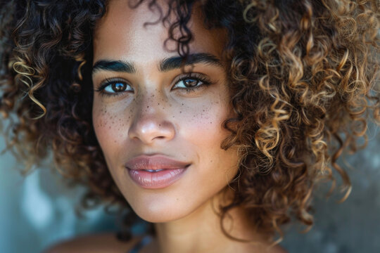 Empowering Portrait Of Curly-Haired Woman Embracing Self-Confidence