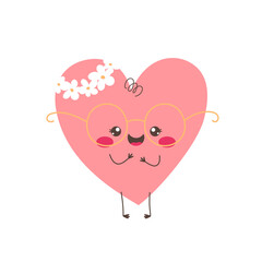 Cute pink heart character isolated on a white background. Vector illustration.