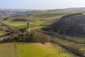 Fototapeta na wymiar Bird's-eye view of the Ardeck castle ruins near Holzheim/Germany in the Taunus