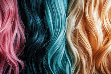 Variety Of Hair Colors On Background Wigs Or Extensions