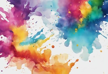Abstract colorful rainbow color painting illustration watercolor splashes isolated on transparent ba