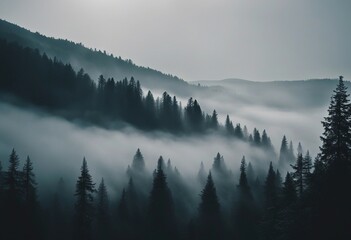 Amazing mystical rising fog forest trees landscape in black forest blackforest (Schwarzwald) Germany - obrazy, fototapety, plakaty