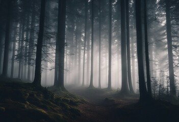 Amazing mystical rising fog forest trees landscape in black forest blackforest (Schwarzwald) Germany