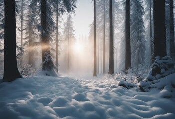 Amazing mystical rising fog sky forest snow snowy trees landscape snowscape in black forest (Schwarz