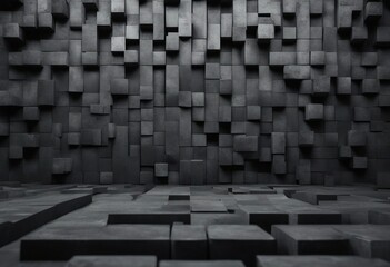 Black antharcite dark stone concrete cement texture with square cubes mosaic background panorama ban