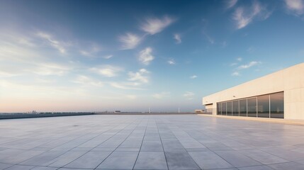 Panoramic skyline and concrete floored building