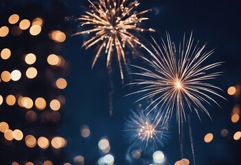 New Year Silvester background banner Firework on dark blue night sky
