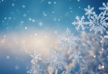 Snowflakes and ice crystals isolated on blue sky winter background panorama banner long