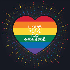 Grafika LGBTQ+ z sercem Love has no gender - obrazy, fototapety, plakaty