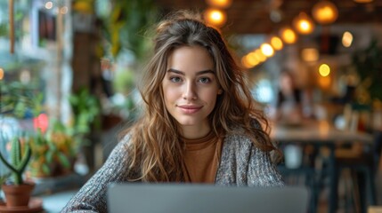 Young professional woman working in a modern co-working space, embodying contemporary office culture.