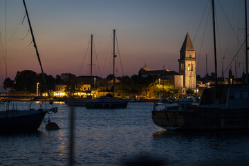 Fototapeta premium Sunset Evening Dusk Light View of Osor Town on Cres Island in Croatian Adriatic Sea