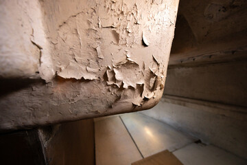 Fading Condition of Sailboat Interior Walls Plaster in Need for Restoration Close Up
