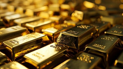 Gold bars piled up on top of each other, dramatic lighting,