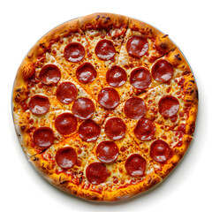  Pepperoni pizza top view isolated on white background