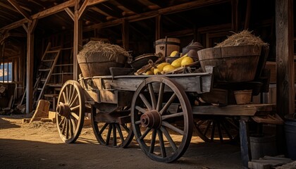 Fruit-filled Wagon Beside Building, A Delicious Harvest Scene
