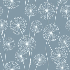 Dandelions seamless pattern for cover, packaging, fabric decorative design. Abstract vector design element. Floral modern seamless background. - obrazy, fototapety, plakaty
