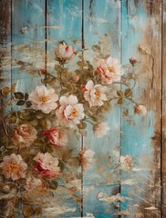 vintage roses on a blue background