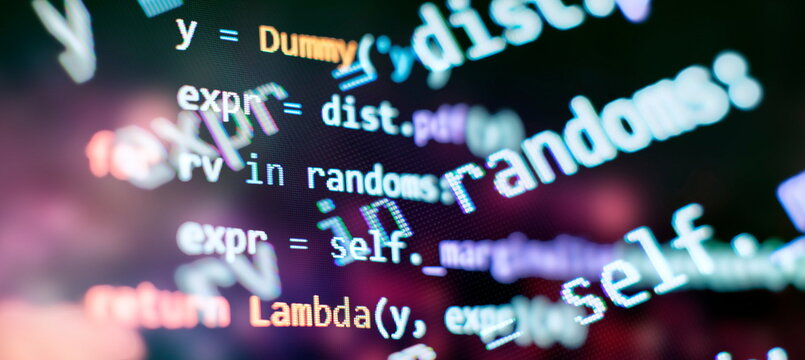 Programming code screen of software developer. Software Programming Work Time. Code text written and created