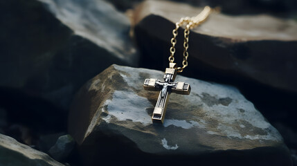 Religiöse Halskette mit Kreuz / Rosenkranz - obrazy, fototapety, plakaty