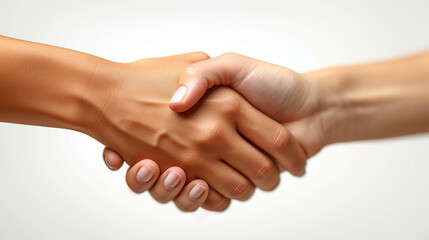 Handshake between two people on a white background. Generative ai
