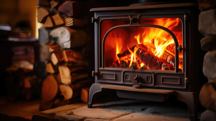 Timber Tranquility: Cozy Wood Stove Scene