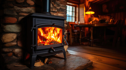 Rural Retreat: Log Cabin Fireplace Essence - obrazy, fototapety, plakaty