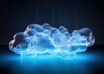 Obraz premium Surreal concept of cloud data storage. Abstract amounts of information are stored in the cloud. Technological modern background for advertising, business, presentations.
