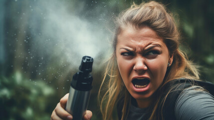Fearless Woman: Self-Defense with Pepper Spray - obrazy, fototapety, plakaty