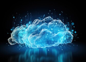 Surreal concept of cloud data storage. Abstract amounts of information are stored in the cloud. Technological modern background for advertising, business, presentations.