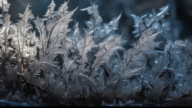 Close-Up of Morning Frost in Blue Hue


