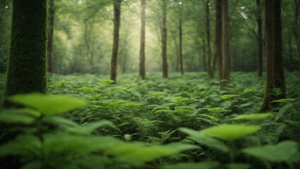 Lush green forest, abundant with genetically modified plants and animals. generative AI