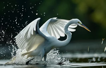 Foto op Plexiglas Close up of Egret Catching Fish © ding