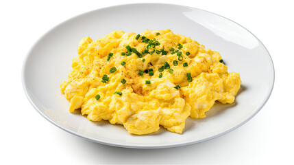 Plate of Scrambled Eggs With Chives on Top