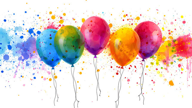 Multicolor balloons watercolor illustration isolated on white background