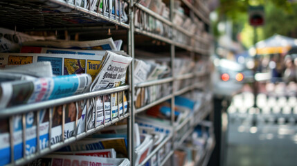 Fototapeta premium Street Newspaper Stand with noname, abstract newspapers.