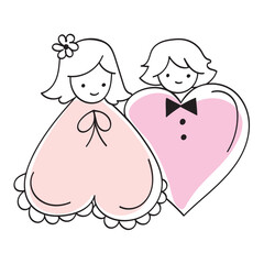 A boy and girl couple in the shape of hearts for Valentine's Day. Vector doodle.