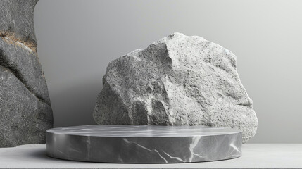 Stone podium, mockup display cosmetics product presentation, minimal background