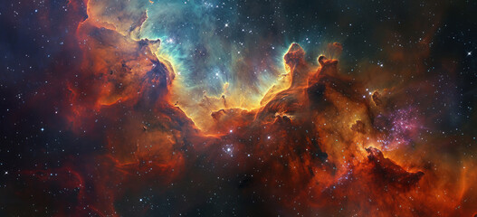 Vivid cosmic nebula, interstellar cloud of dust and gas. Space exploration and astronomy. - obrazy, fototapety, plakaty
