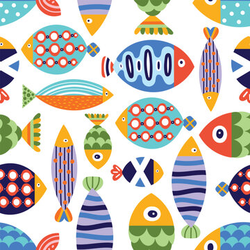 Cute colorful fish. Kids background. Seamless pattern. Can be used in textile industry, paper, background, scrapbooking.