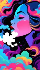 Girls With Smoke Illustration Colorful Art Generative