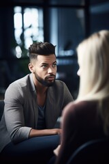 shot of a young man and woman having a discussion in their office