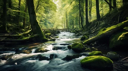 Foto op Plexiglas river with mossy rocks in the middle of a tropical forest © nomesart