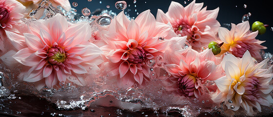 Elegant dahlia bloom in water splashes.