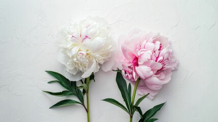 Naklejka na ściany i meble Timeless Beauty: Peonies on a White Background in Light White and Light Pink