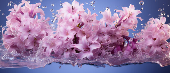 Elegant hyacinth bloom in water splashes and vivid contrast.