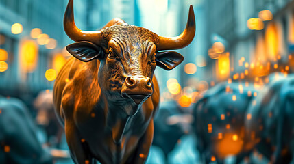 Bull statue in the center of the city. 3d rendering